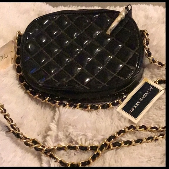 Jennifer Moore Handbags - Black chain Quilted Purse Patent faux leather